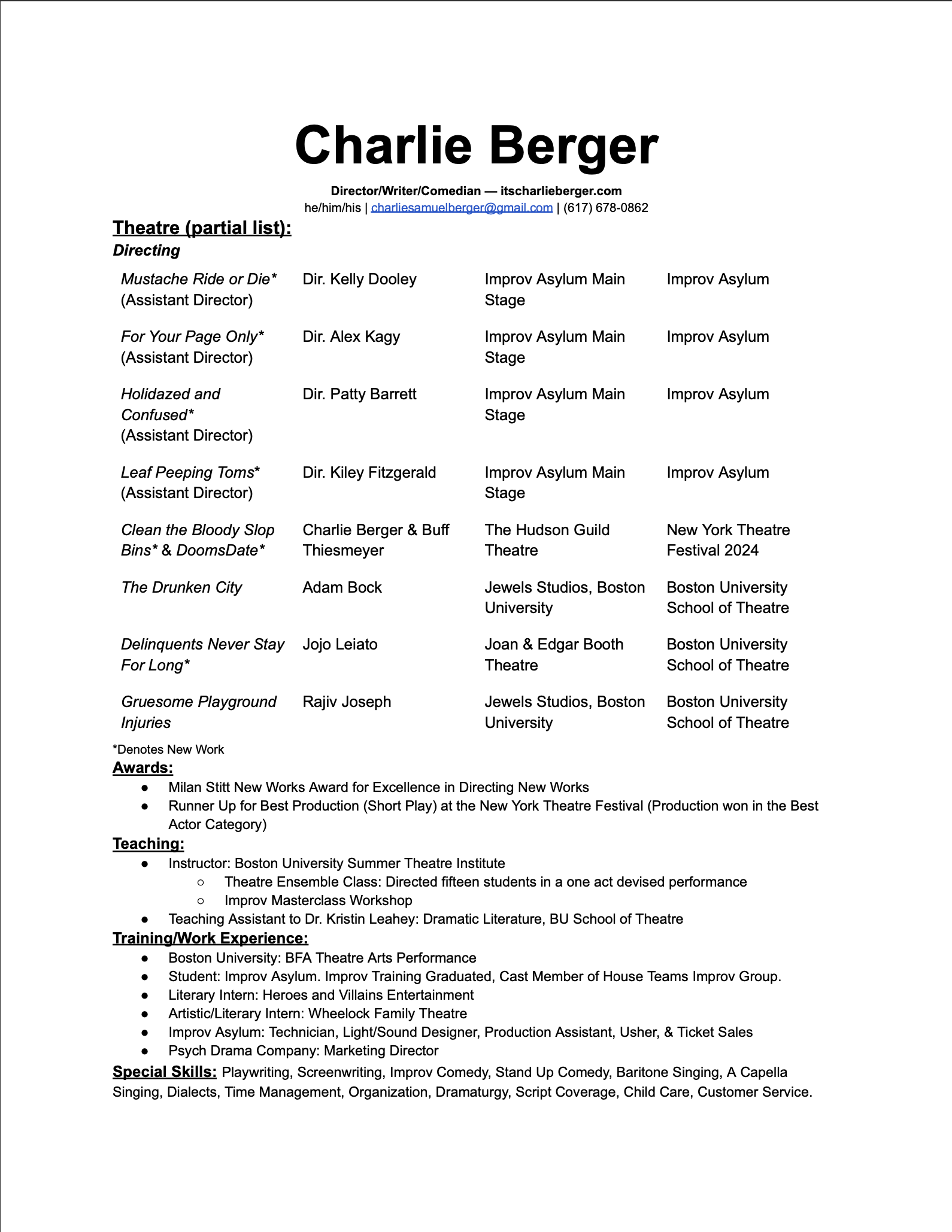 Thumbnail of Directing Resume